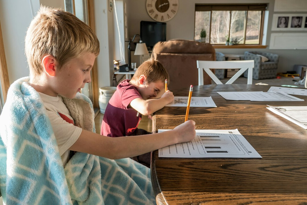 children studying at home